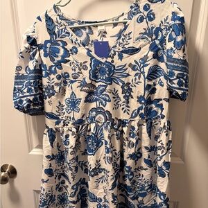 Floral Blue and White Mini Dress